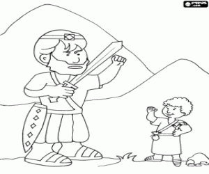desenho de David contra Golias para colorir