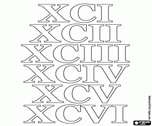 desenho de De 91 a 96 em números romanos para colorir