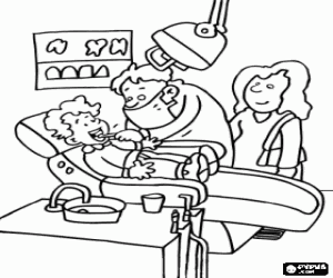 desenho de O dentista e uma criança para colorir
