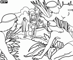 desenho de O desembarque de Cristóvão Colombo para colorir