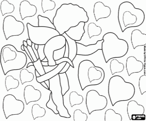desenho de O Deus do amor e os corações para colorir