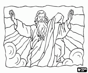 desenho de Deus, o Pai nas alturas para colorir