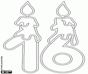 desenho de Um dezesseis e velas em linha fina para colorir