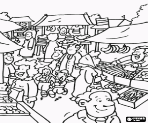desenho de Um dia no mercado ao ar livre para colorir