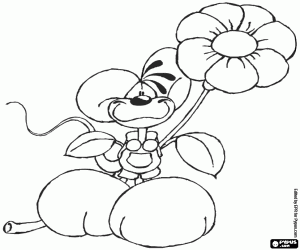 desenho de Diddl o rato com uma flor para colorir