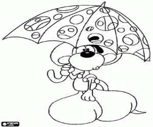 desenho de Diddl o rato e um guarda-chuva para colorir