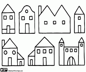 desenho de Diferentes casas de uma aldeia para colorir