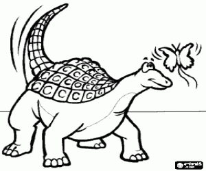 desenho de Dinosauro brincando com uma borboleta para colorir