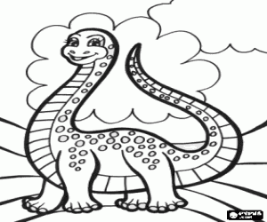 desenho de Dinossauro feminino com bolinhas para colorir
