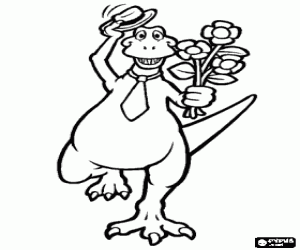 desenho de Um dinossauro com gravata para colorir