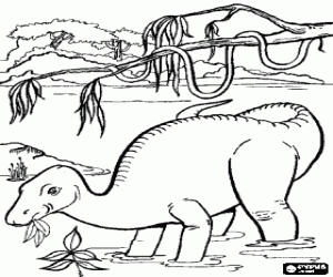 desenho de Dinossauro que come na água para colorir