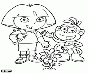 desenho de Dois grandes amigos, Dora e Botas para colorir