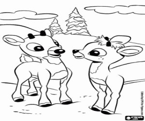 desenho de Dois jovens renas Rudolph e Fireball para colorir