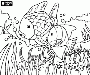 desenho de Dois peixes no fundo do mar para colorir