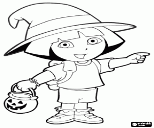 desenho de Dora a aventureira no Halloween para colorir