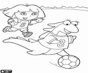 desenho de Dora, a iguana e o futebol para colorir