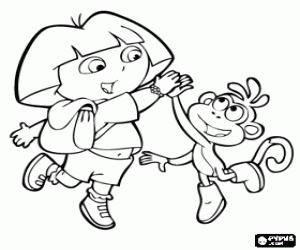 desenho de Dora e seus amigo Botas para colorir