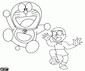 desenho de Doraemon e Nobita, os protagonistas para colorir