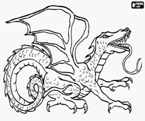 desenho de Dragão alado com a língua para fora para colorir