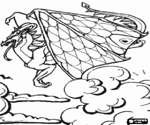desenho de Um dragão alado sobre as nuvens para colorir