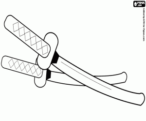 desenho de Duas katanas de samurais para colorir