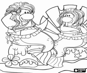 desenho de Duas sirenes do Club Penguin para colorir