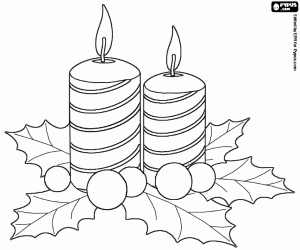 desenho de Duas velas decorativas de Natal para colorir