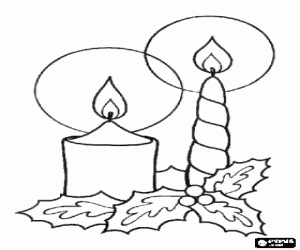 desenho de Duas velas e folhas de azevinho para colorir