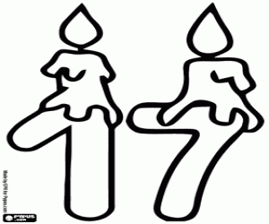desenho de Duas velas e número dezessete para colorir