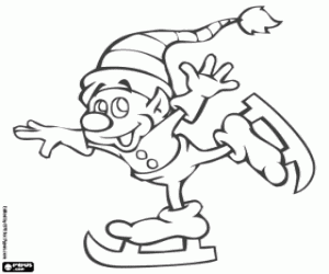 desenho de Duende do Natal, um patinador no gelo para colorir