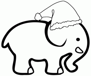 desenho de Um elefante com um chapéu de Natal para colorir