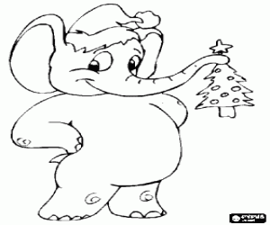 desenho de O elefante comemora Natal para colorir