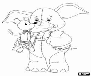 desenho de Elefante e rato, personagens do Noddy para colorir