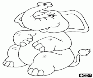 desenho de Elefante sentado no chão para colorir