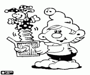 desenho de Elf natalino e uma caixa de surpresa para colorir