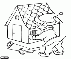 desenho de Um elfo e uma casa de bonecas para colorir
