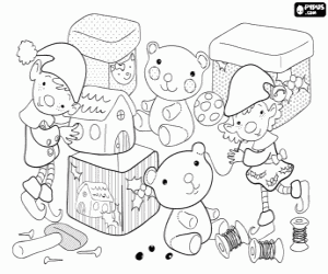 desenho de Os elfos estão fazendo brinquedos para colorir