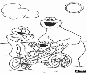 desenho de Elmo e dois monstros Come-Come para colorir