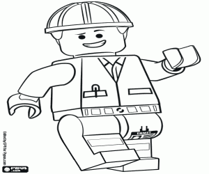 desenho de Emmet com capacete, personagem de Lego para colorir