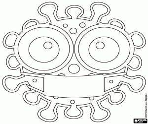 desenho de Emoticon de um vírus com máscara para colorir