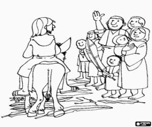 desenho de Entrada para Jerusalém, domingo de ramos para colorir