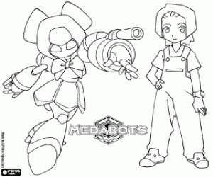 desenho de Erika com Brass, o seu Medabot para colorir