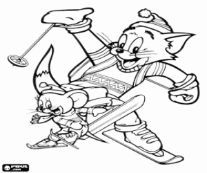 desenho de Esquiando com Tom e Jerry para colorir