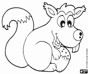 desenho de Esquilo e uma bolota para colorir