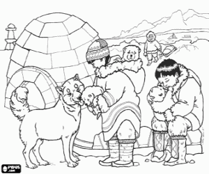desenho de Os esquimós perto seu iglu para colorir