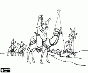 desenho de Estrela de Natal e os três Reis Magos para colorir