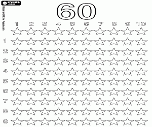 desenho de Estrelas a contar até 60 para colorir