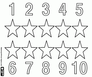 desenho de Estrelas para contar de 1 a 10 para colorir