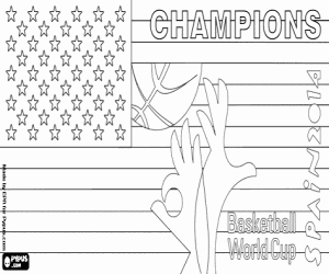 desenho de EUA, campeão do mundo de basquete de 2014 para colorir