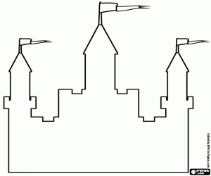 desenho de Fachada de um castelo, contorno para colorir